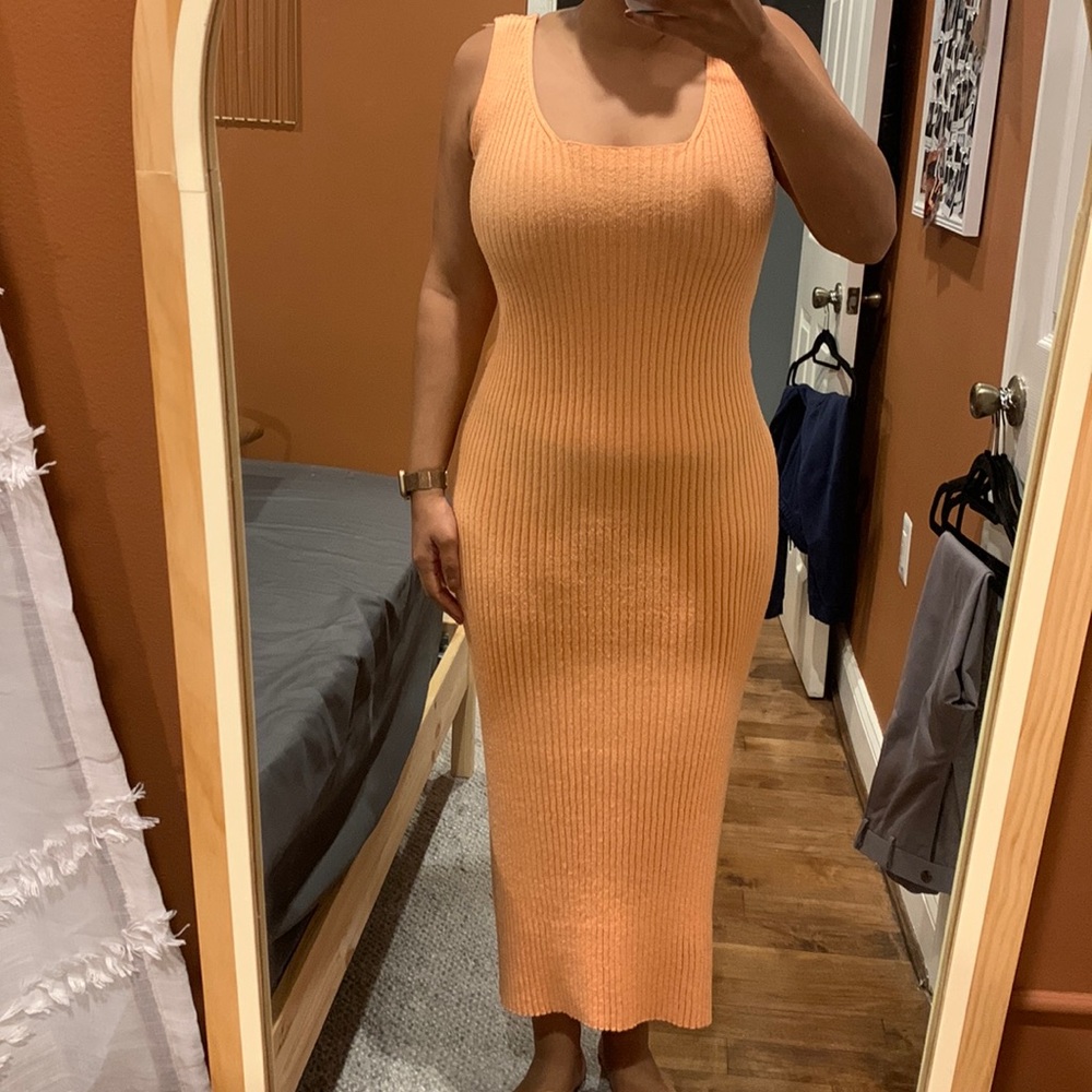 Anthropologie Amadi Orange Knit Cut Out Back Dress